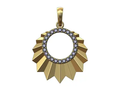 Diamond halo sunburst faceted pendant with bail 3D print model