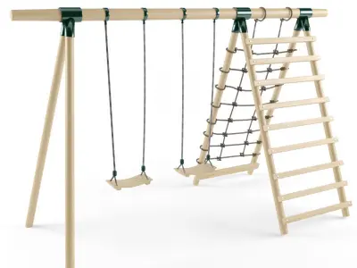Double Seats Wooden Swing 7 3D model
