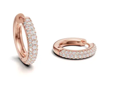 Pave Diamond Studded Hoop Earrings Huggie Style 3D print model