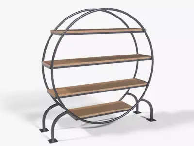Round Books Shelve wood oak Low-poly 3D model