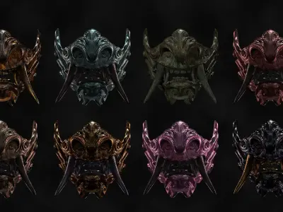 Oni half demon mask 3D print model