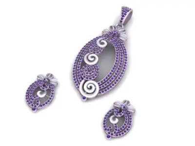 Designer Pendant Earrings Set 3D print model