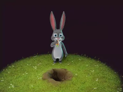 Cartoon Animated Rabbit with Props 3D Model Low-poly 3D model