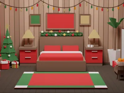 Low Poly Modular Simple Christmas Interior Pack Bedroom Low-poly 3D model