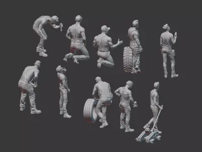Garage car mechanic repair figure pack 2 3D print model