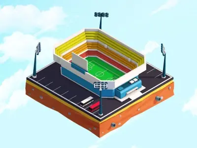 Cartoon Low Poly City Stadium Low-poly 3D model