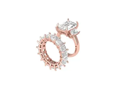 Emerald 3 Stone Art Deco Ring with Radiant Full Eternity Band 3D print model