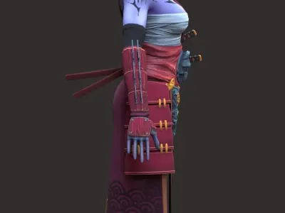 Oni-girl samurai woman with hair and eyes Low-poly 3D model
