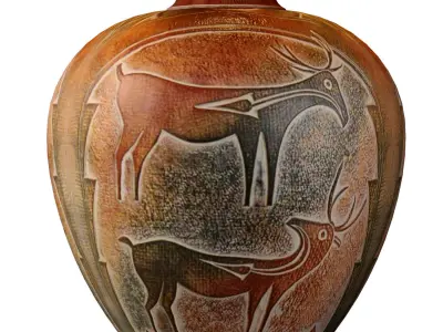 Benjara Rustic Table Lamp Urn Shaped Southwest with Carved Deer 3D model