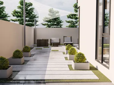 backyard pool design  of luxury house 3D model