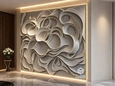 modern panel wall decor set wall relief mural CNC 82 3D model