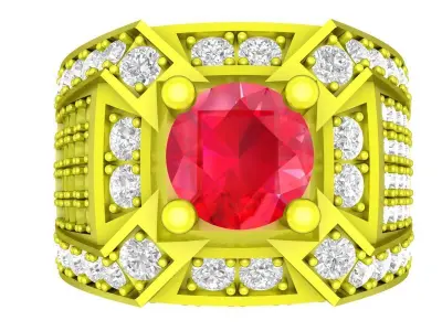 Luxury Geometric Ruby Diamond Ring for Men 4943 3D print model
