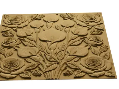 Modern Floral Relief Panel Wall Decor Set STL Mural CNC 312 3D model