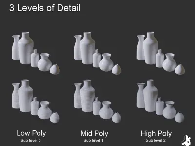 Set of White Ceramic Vases 3D model