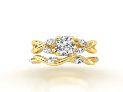 R00017 gold engagement ring with diamonds 3D print model