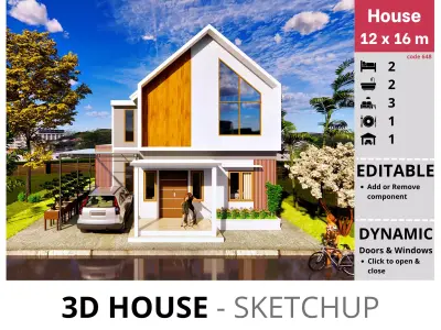 House 12x16m code 648 - Sketchup 3D model 3D model 3D model