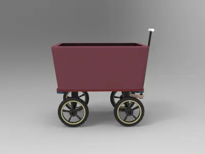 Wagon maroon on wheels 3D model