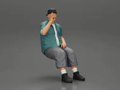 Gangster homie in cap backwards Sitting On the car Smoking Cigar 3D print model