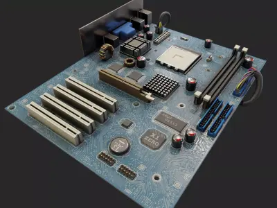 pc motherboard agp blue circuit board lowpoly  Low-poly 3D model