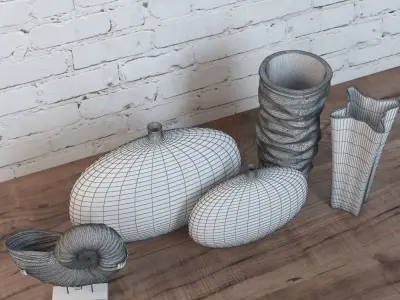 Beige Decorative Vases Set 3D model