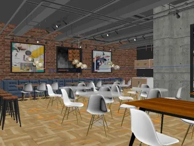 Industrial style lunch bar or kitchen in the office building 3D model