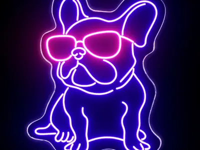 French Bulldog Glasses Neon Sign 3D model