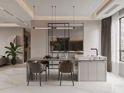 Modern living room dining room interior scenes 538 3D model