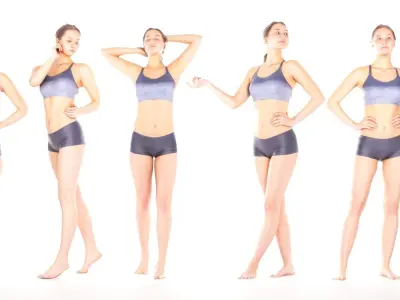 BUNDLE Scanned female sport in 9 poses 02 Low-poly 3D model