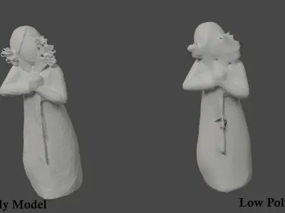Wooden Flowergirl sculpture  Low-poly 3D model