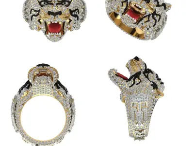 hip hop tiger ring 3D print model 3D print model