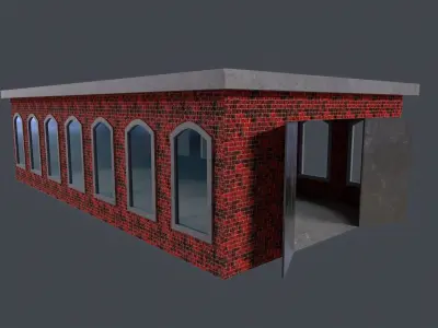 workshop brick building Low-poly 3D model