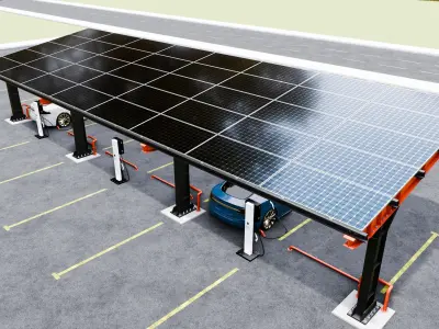 L Type 6 Car Solar Carport 3D model