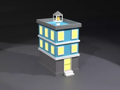 Low Poly Stylized 3-Story City Building with Bell Tower Low-poly 3D model
