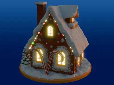Snowy gingerbread house 3D print model