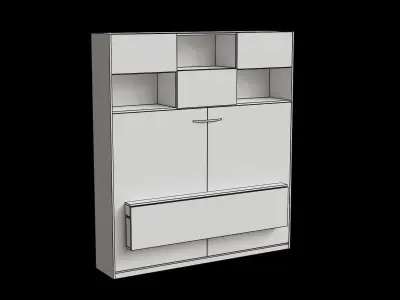 White Cabinet Brown Walnut Drawers Wall Bed Closed Low-poly 3D model