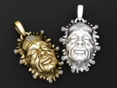 Gold face pendant 3D printable model   3D print model