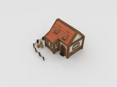 Little village house Low-poly 3D model