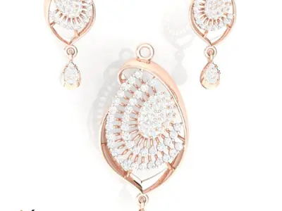 Spiral Bloom Designer Pendant Set  Gold AD Jewelry 3D print model