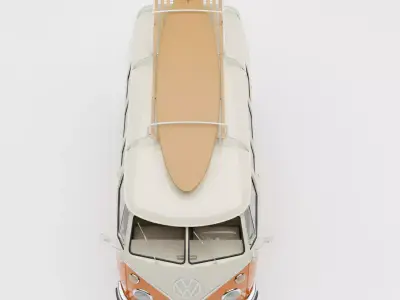 Classic Orange and White Volkswagen Bus with Surfboard Low-poly 3D model