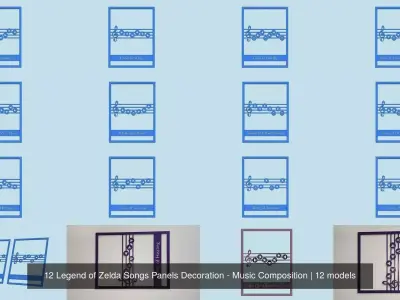 12 Legend of Zelda Songs Panels Decoration - Music Composition 3D Model Collection