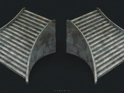 Stone Main Stair 3D Asset - Free High-Quality Modular Stair Free low-poly 3D model