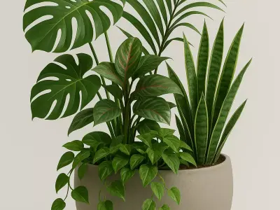 Tropical Houseplant Arrangement-Monstera- Palm - Snake Plant 3D model