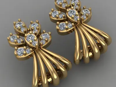 Rose Gold Diamond Women Earring 3D print Model 3D print model