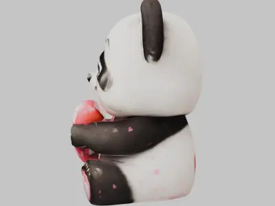 Cute Panda Bear Heart Valentin Low-poly 3D model