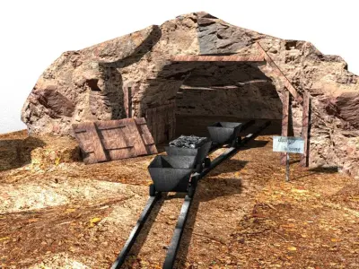 cave mine and carts Low-poly 3D model