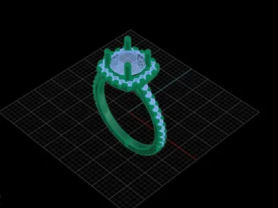Round Diamond Ring with Halo Cushion Engagement Ring  3D print model