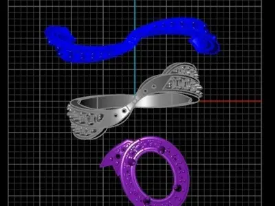 Ring with 2 stones 3D print model