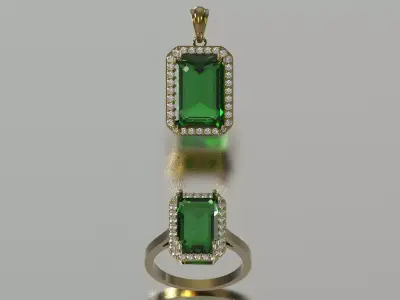 Rectangular Emerald and Diamond Half Set js0028 3D print model