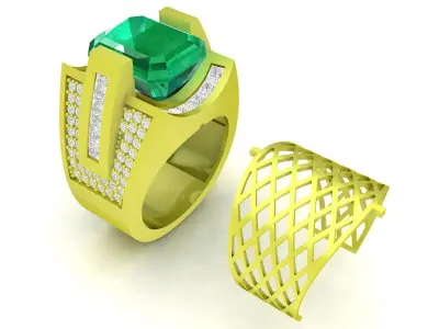 Luxury Emerald Cut Gemstone Signet Ring for Men 4019 3D print model