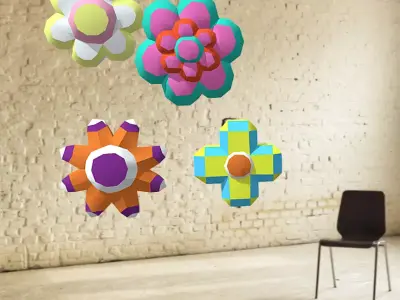 Lowpoly flowers decorative playful cartoon papercraft Low-poly 3D model